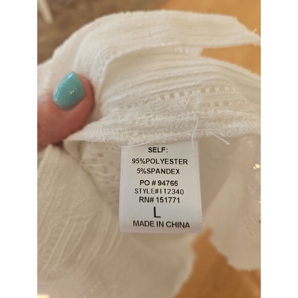 LELIS Floral Lace open weave Button Down Top, women's Size Large white - Picture 8 of 12